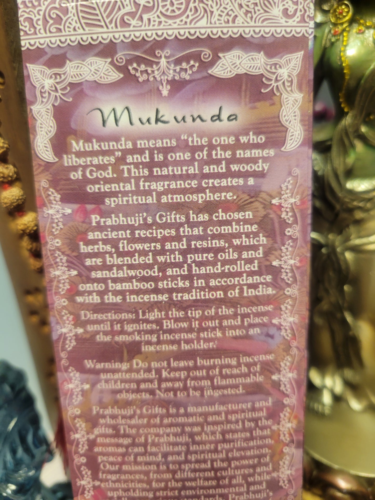 Mukunda - Patchouli & Spices Prabhuji's Gifts Incense