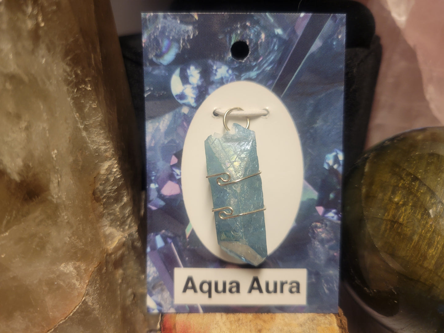 Aqua Aura Quartz Heaven & Earth Pendant