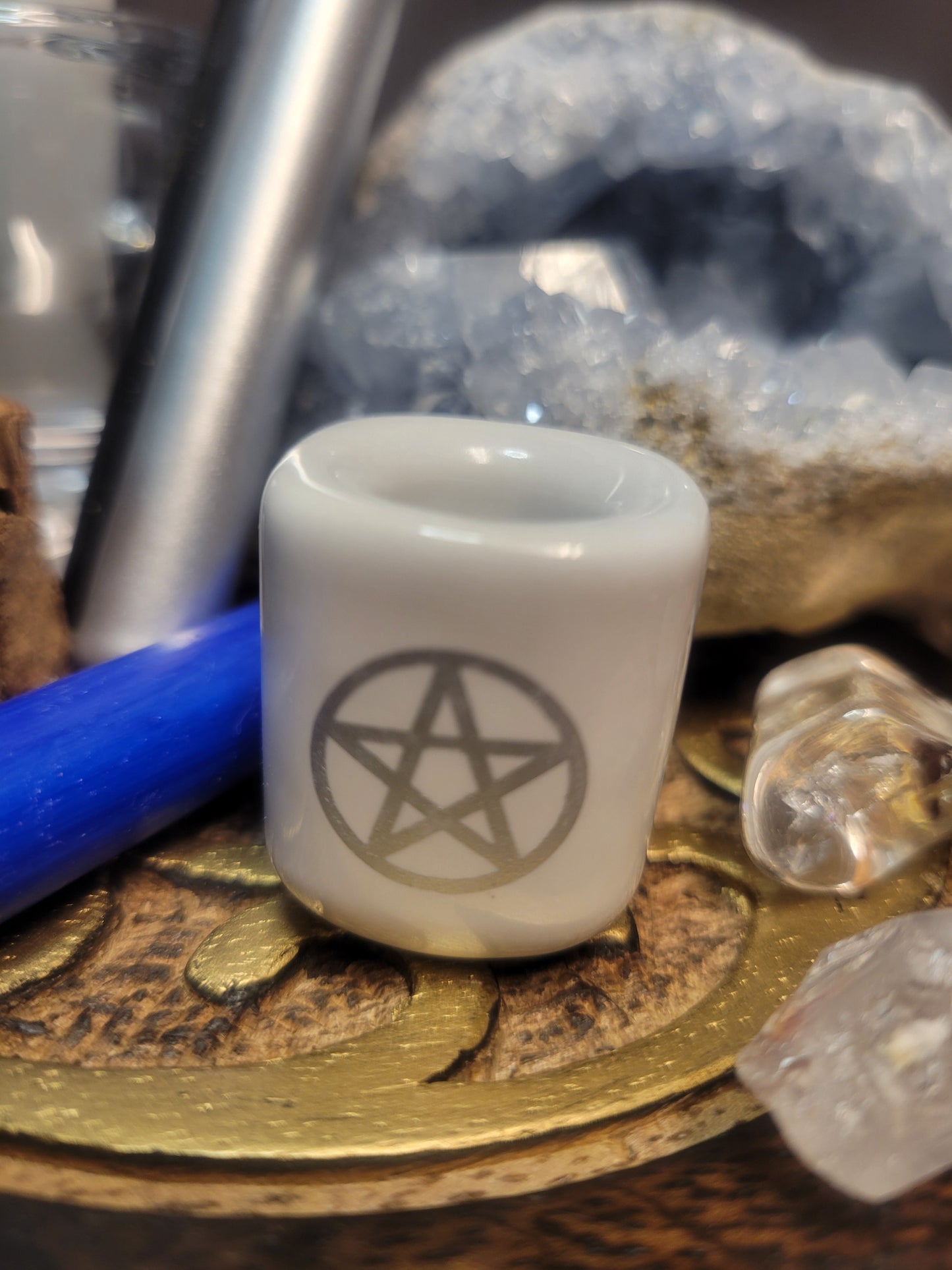 White with Silver Pentacle Chime Holder