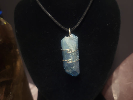 Aqua Aura Quartz Heaven & Earth Pendant